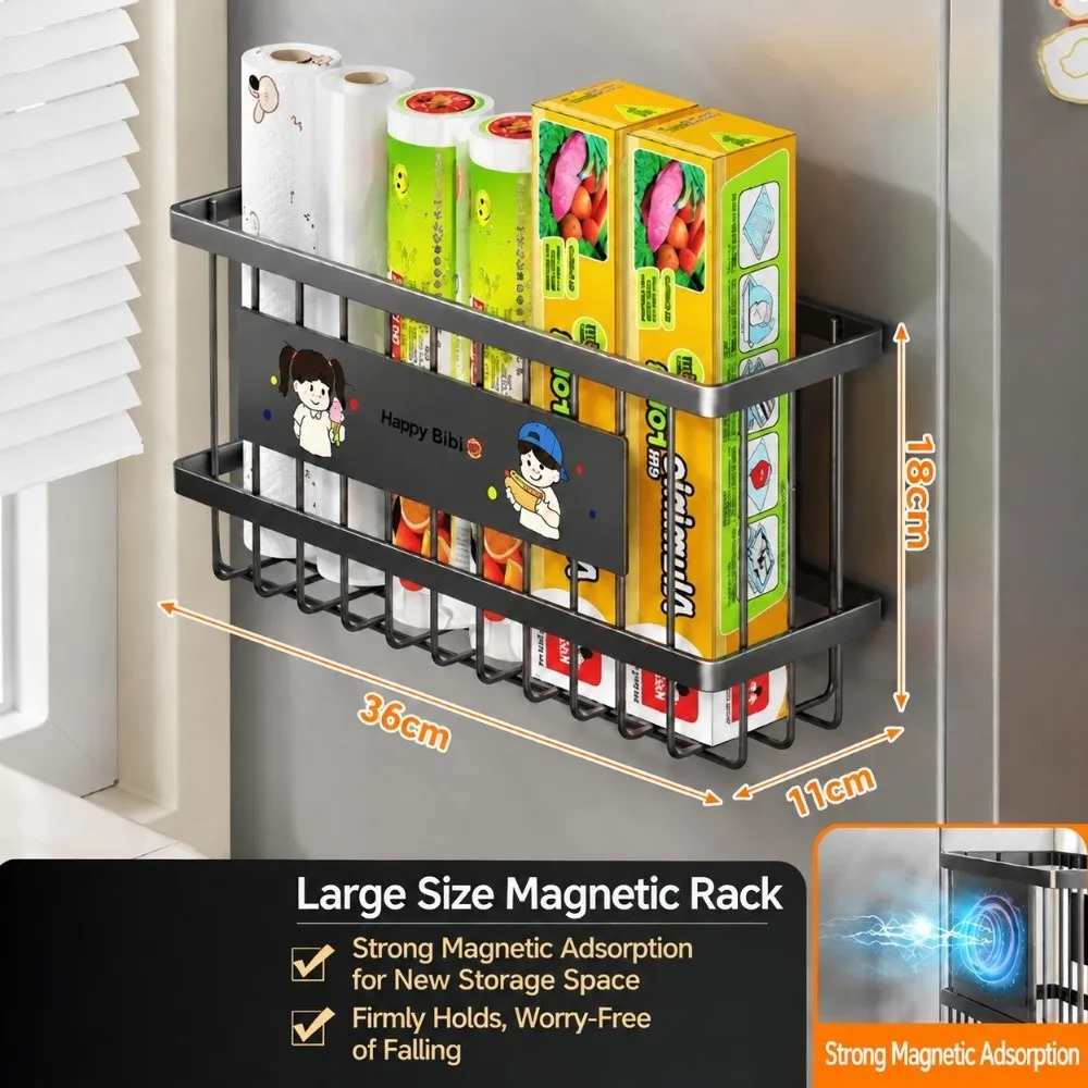 High Quality Metal Magnetic Basket Organizer Holder Space Saving Household Fridge Storage Box Large Capacity Storage Rack