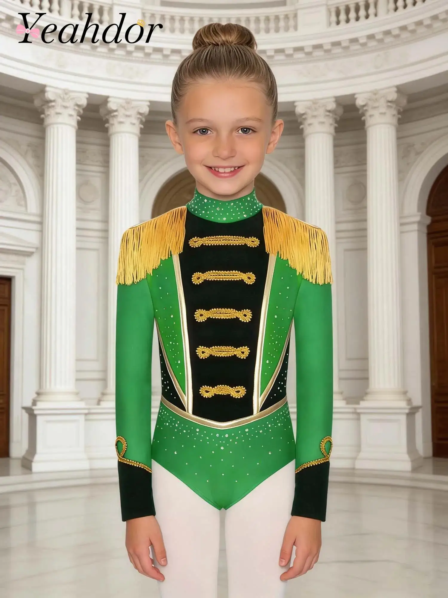 Military Parade Drum Major Leotard Costumes Kids Girls Marching Band Uniform Circus Bodysuit Childs Majorette Fancy Dress Up