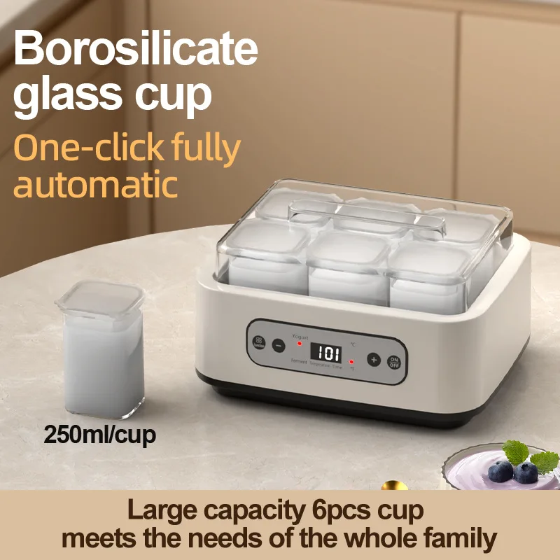 

Automatic Yogurt Maker with 6 Cup Professional Adjustable Temperature Time Yogurt Maker Multi-functional Ice Cream Pudding Maker