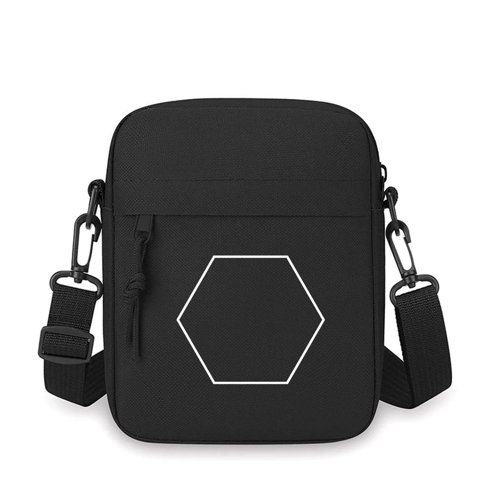 

Geometric hexagon white shape black Men Crossbody Bag Single Shoulder Women Cartoon Anime Film Printing Design Unisex