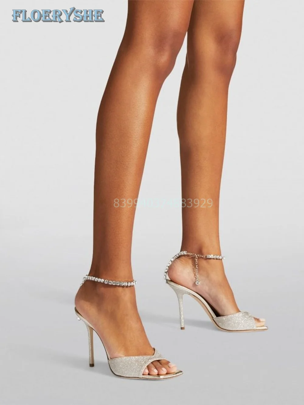 Rhinestone Straps Sexy Sandals Satin Shallow Buckle Strap Square Toe Thin Heel Luxury 2024 New Arrival Solid Sliver Blue Pink