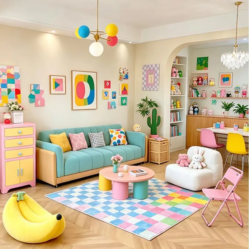 Ins Dopamine Color Living Room Carpet Modern Cute Bedroom Non-slip Washable Decoration Rug Soft Short Velvet Study Floor Mats