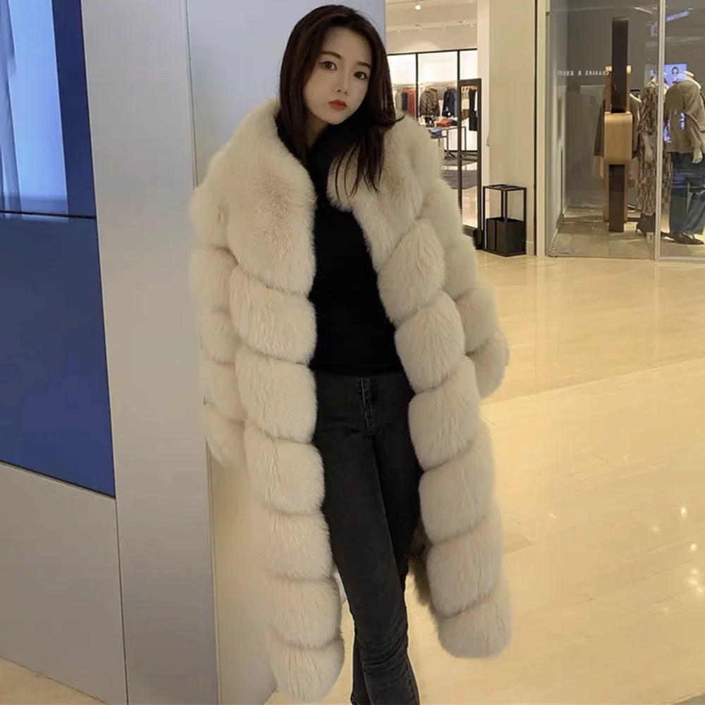 QUEENTINA Luxury Real Fox Fur Coat with Bread Pattern for Women Long Winter Jacket Fashion New 2023 Free Shipping Customized