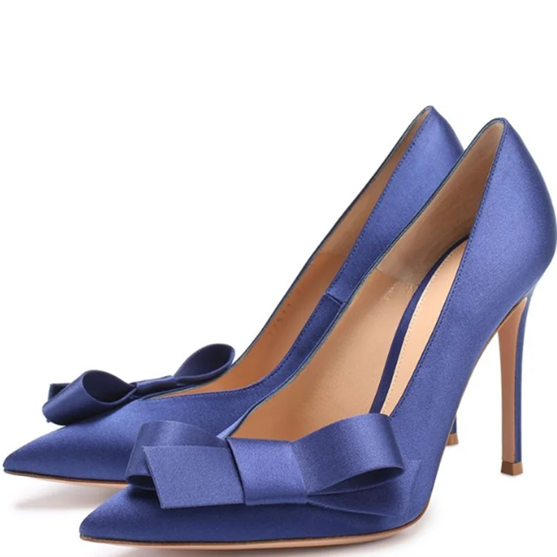 

Женские атласные туфли-лодочки с узлом-бабочкой, 12 см, 10 см, 8 см, с острым носком, с острым носком, с галстуком-бабочкой, туфли на шпильке, темно-синие, красные