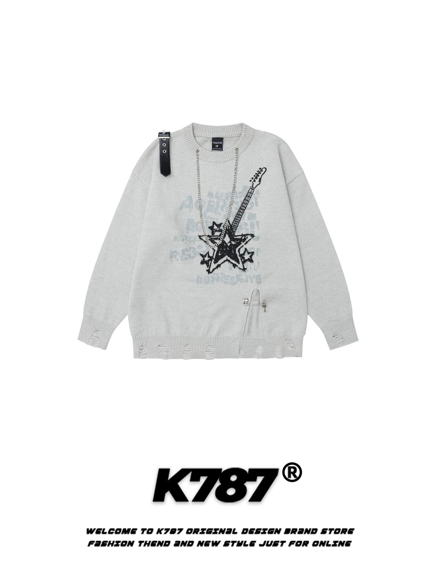 

Вязаный свитер K787 в американском ретро-стиле, свободный крой, очень теплый, с дырками, унисекс, модный