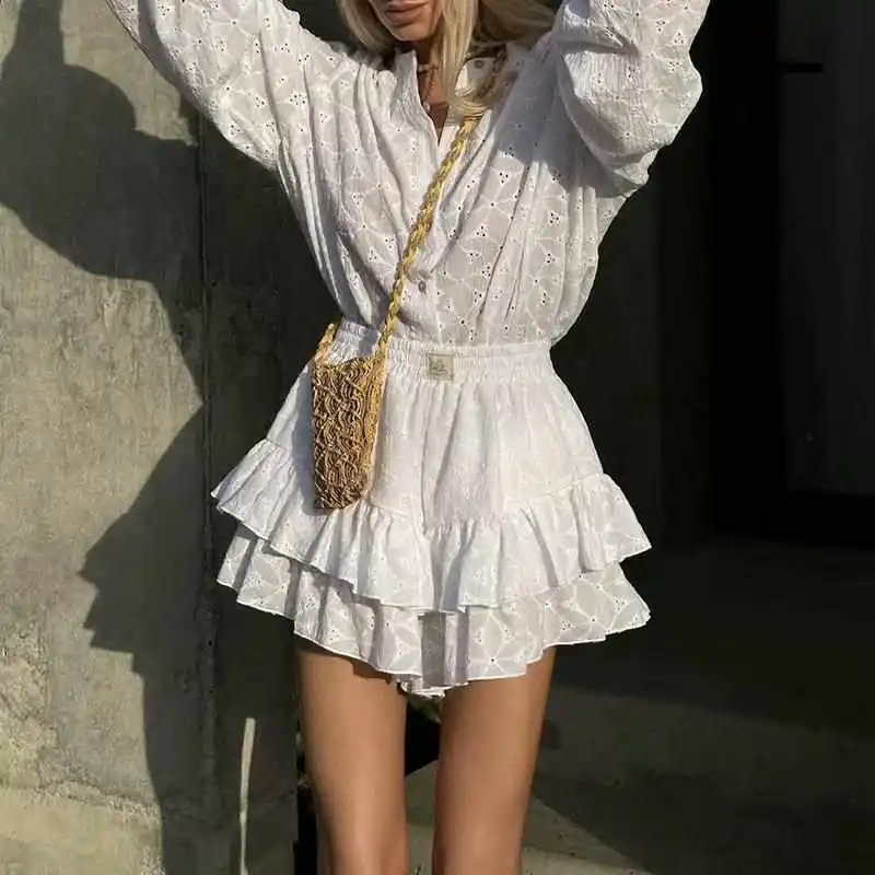 

Комплект Long Sve irt с высокой талией и рюшами, женский ансамбль семи четвертей, брюки с воротником на молнии