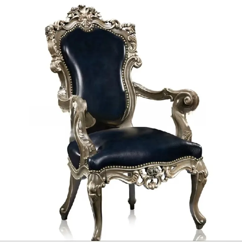 Antique replica dining room chair, baroque solid wood leather chair