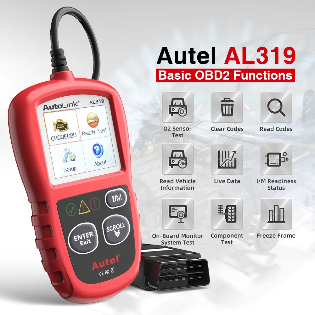 Autel AL319 OBD2 Code Reader CAN Auto Car Scanner Automotive Diagnostic Tool for OBDII System Basic OBD 2 Functions