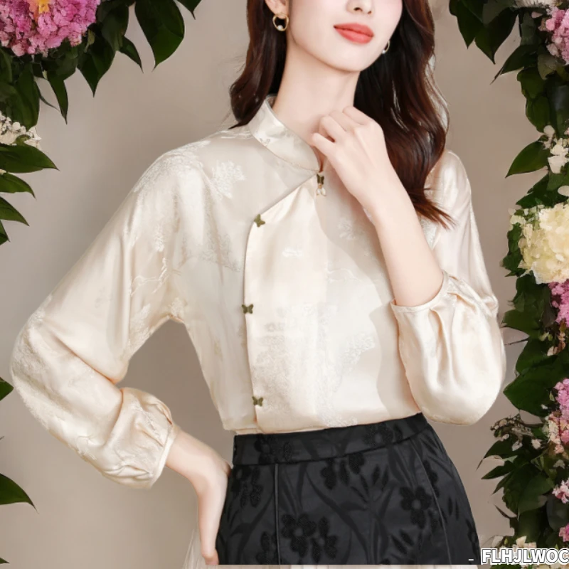 

Лидер продаж, дизайнерские топы в китайском стиле с воротником Ципао, новый год 2024, Весенняя женская офисная элегантная рубашка в стиле ретро для девушек, винтажная блузка