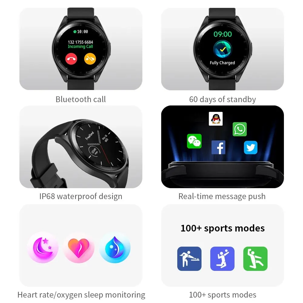 FreeYond Watch S1A Smartwatch Bluetooth Call Blood Oxygen Built-in 24H Heart Rate 120+Sports Modes Support Android IOS System