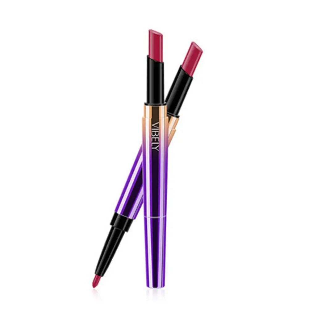 2In1 Double Head Matte Velvet Lipstick Pencil &Lip Liner Makeup Lasting Cosmetics Long Waterproof Z4G9