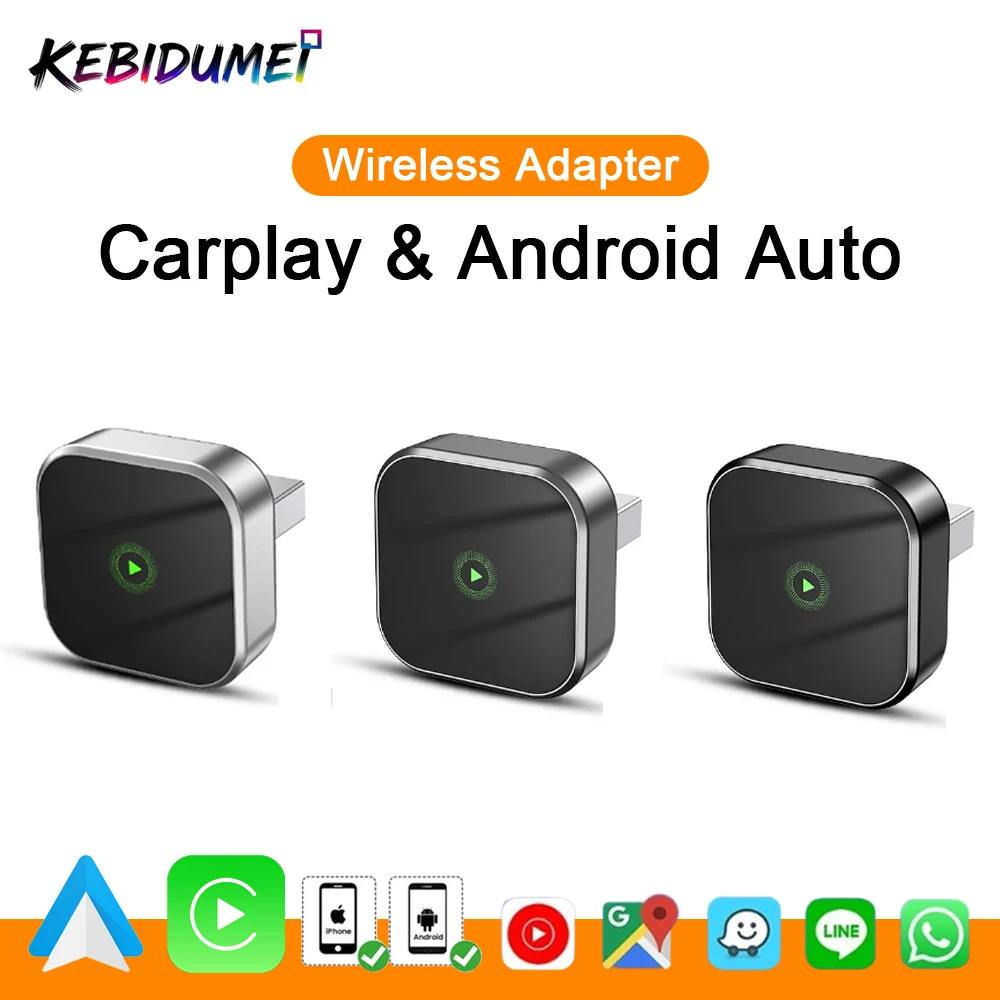 

KEBIDUMEI V8 2IN1 Wired to Wireless Carplay Plug and Play Fast Connect Adapter 5GHz WiFi Bluetooth5.0 Car AI Box Car Accessories