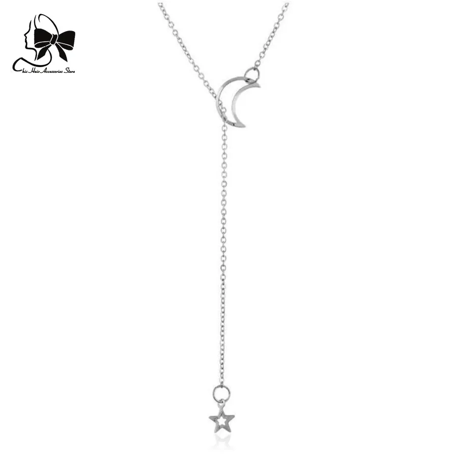 New Simple Moon Star Pendant Choker Necklace Simple Gold Color Alloy Charm Chain Collares Necklace for Women Party Jewelry