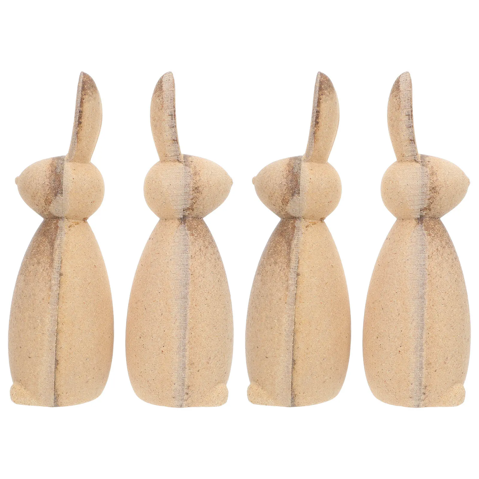 4Pcs Wooden Easter Bunny Sculpture Unfinished Craft Peg Figures DIY Painting Home Decor Natural Wood Bunny Statue for Family Fun