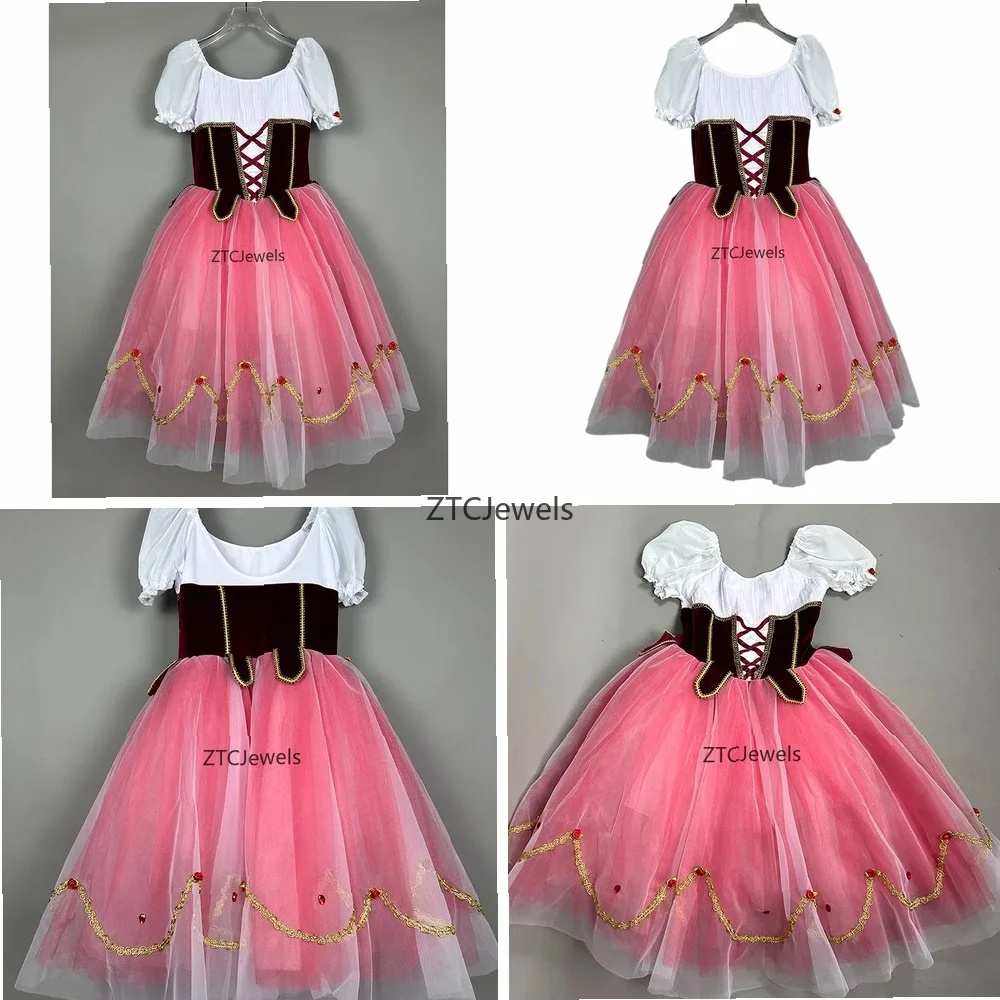 

Профессиональное балетное платье-туту для девочек, романтическая длинная красная юбка Жизель, одежда для выступлений, костюм балерины для косплея