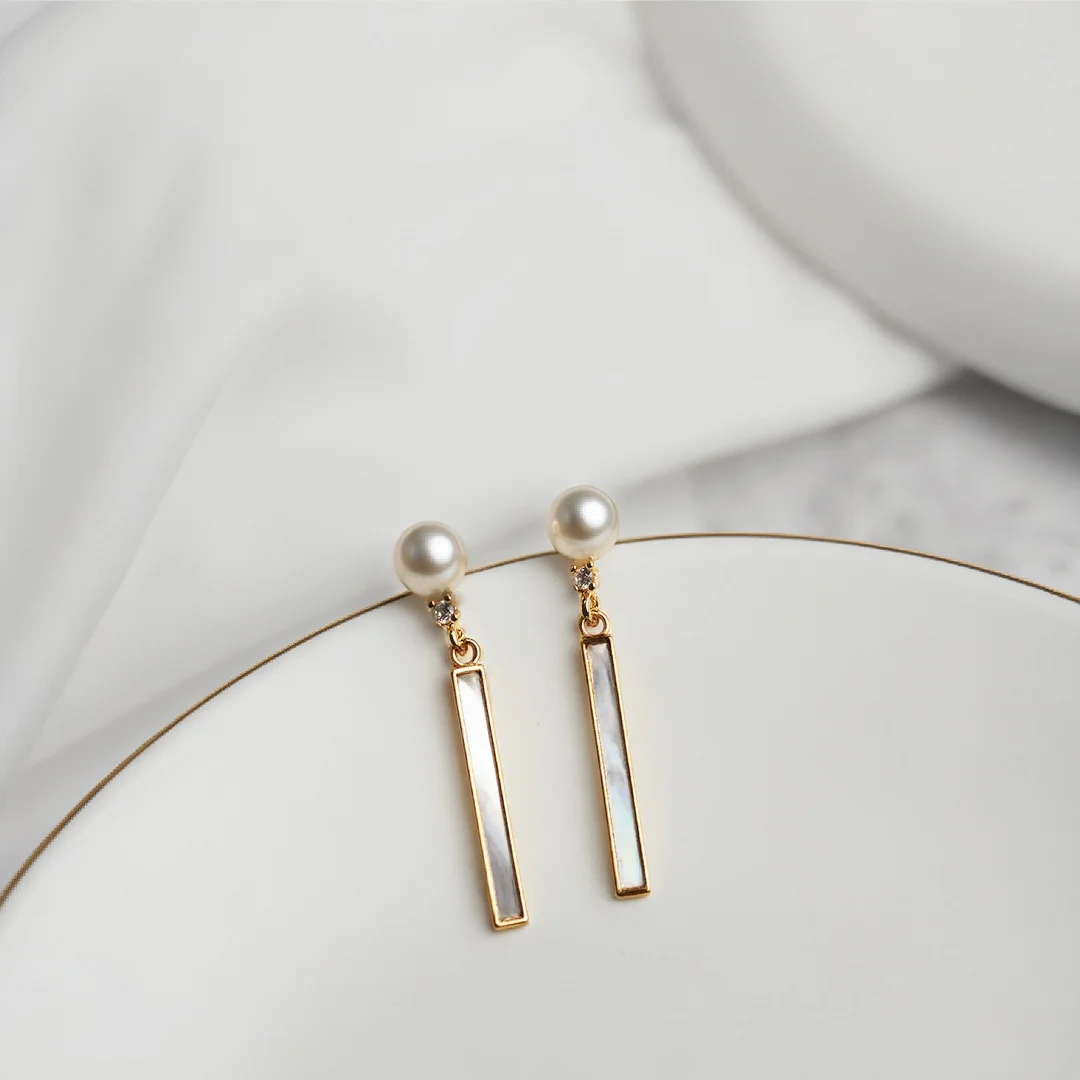 

DUTRIEUX French Elegant Style Freshwater Pearl Earrings S925 Silver Needle Geometry Ear Studs Women Exquisite Ear Decor Jewelry