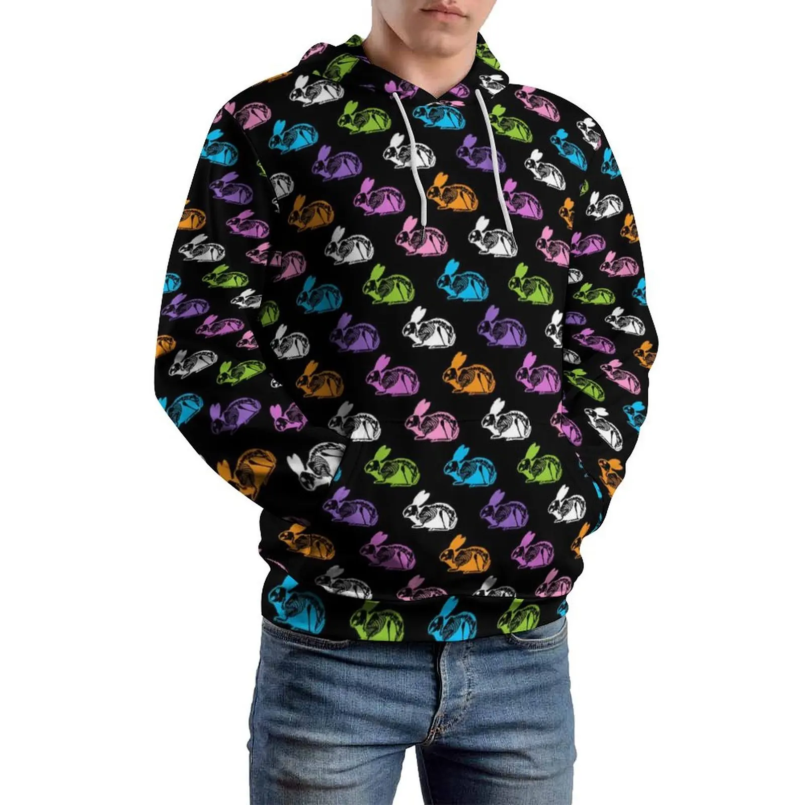 

Skeleton Rabbits Loose Hoodies Colorful Print Aesthetic Hoodie Men Long Sleeve Oversize Casual Design Clothes