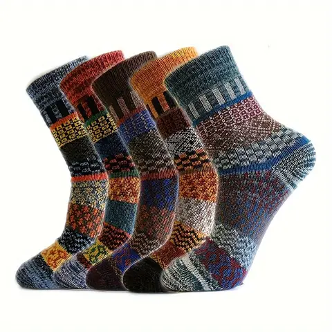 5 pairs of men's autumn and winter warm wool socks with vertical stripes and thickened socks