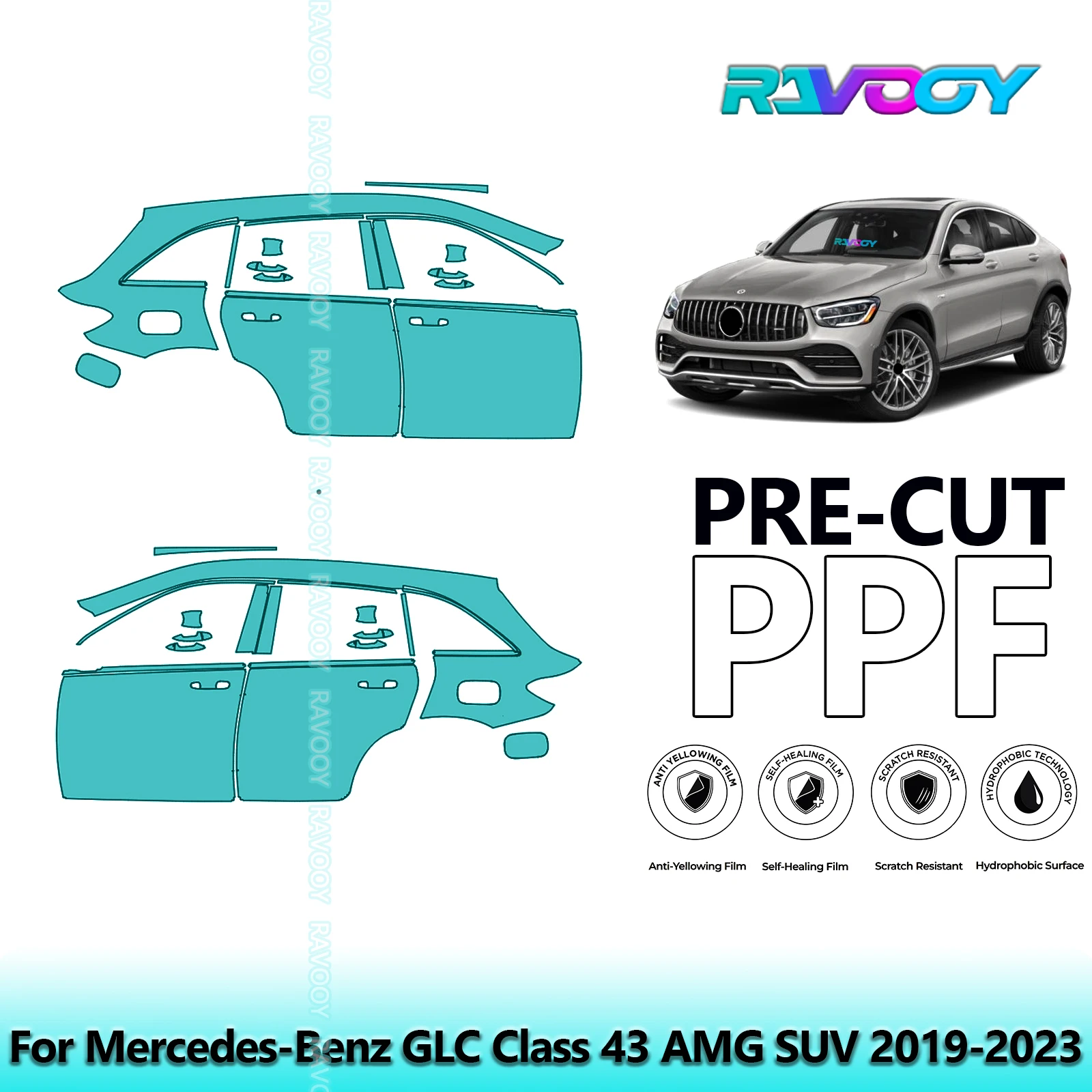 

For Mercedes-Benz GLC Class 43 AMG SUV 2019-2023 8.5mil Pre-Cut PPF Door & A/B Pillar Kit TPU Paint Protection Film Set