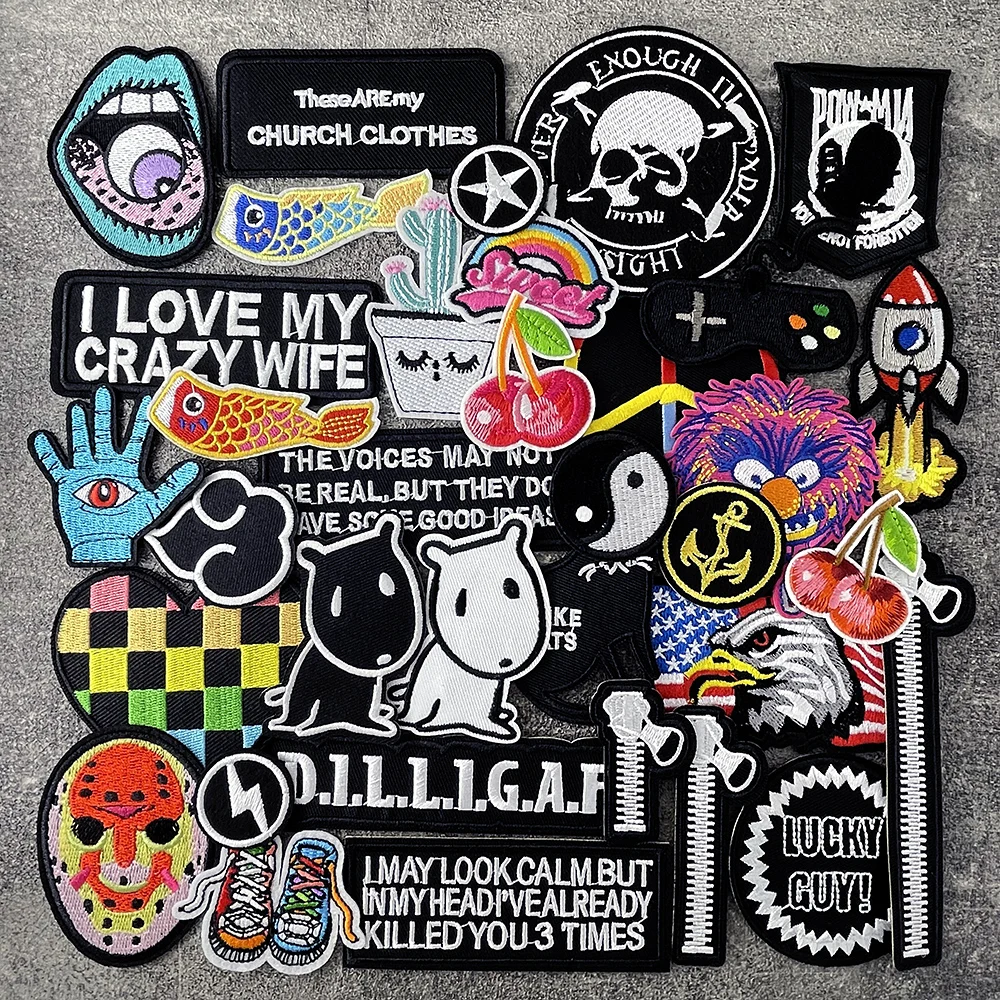 Zipper Dog Mouth Iron on Patches for Clothing Embroidered Sewing Applique Embroidery Repair Damage Decoration Modify Patch