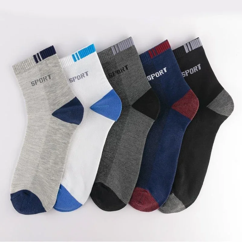 5 Paar Herren-Sportsocken mit mittlerer Länge, trendige, geruchsneutrale, schweißabsorbierende, atmungsaktive Freizeitsocken aus Mesh für Frühling und Sommer