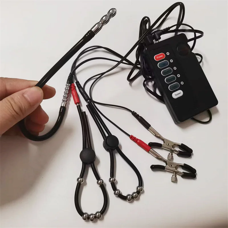 المعادن مجرى البول موسع السبر لعبة استثارة القضيب الحصان العين قضيب صدمة كهربائية سيليكون خواتم الديك الجنس لعب للرجال الحلمات كليب