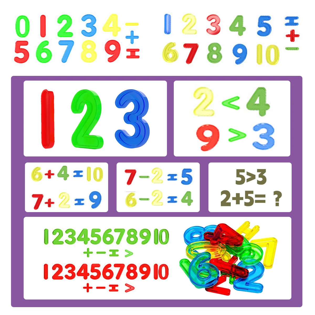 60pcs Colored Numerical Arithmetic Toys, Children's Puzzle Toys, Multifunctional Children's Educational Toys, Numbers Set Toys