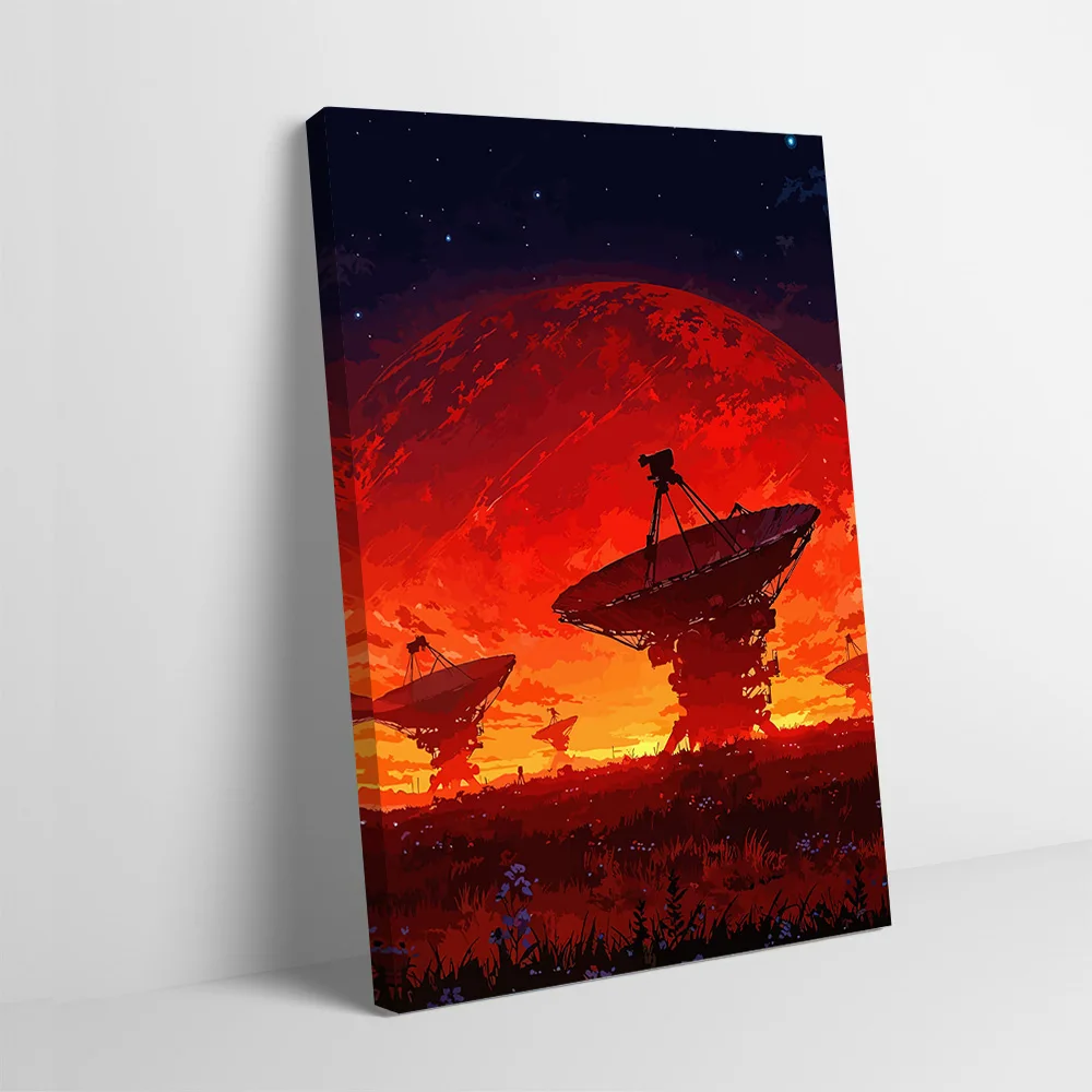 Affiche imprimée planète rouge et plats satellite, images personnalisables, peinture sur toile d'art mural, cadeau pour la décoration de la pièce intérieure
