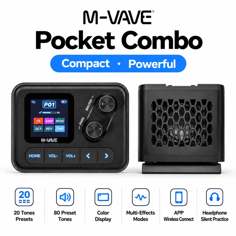 M‑VAVE POCKET COMBO Portable Guitar Speaker Multi‑Effects Pedal Processor with Built‑in Rechargeable Mini Speaker For Beginner