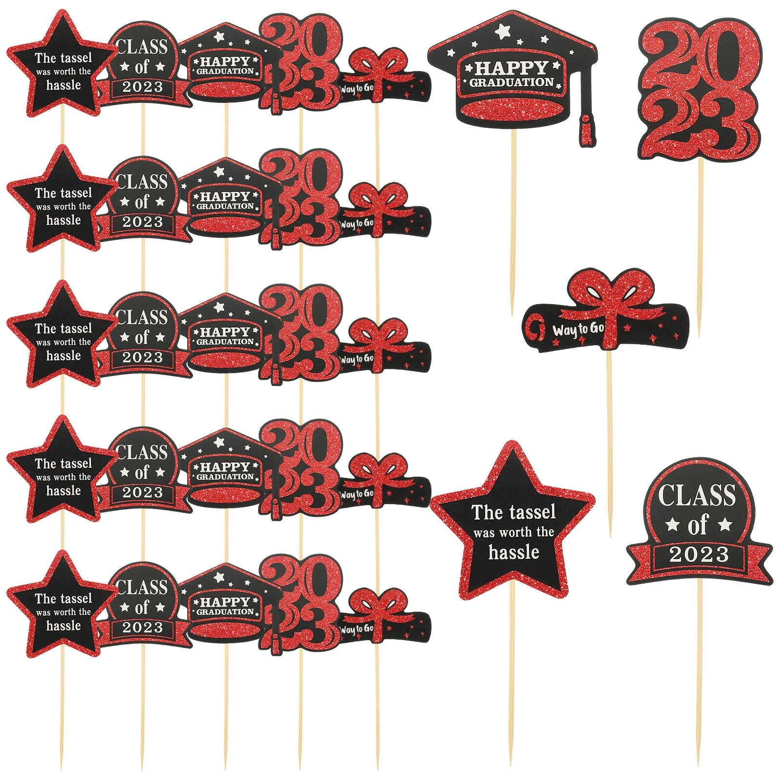 

30Pcs Graduation Cake Picks Paper Wood Decoration Graduation Party Supplies 2023 Dessert Toppers Cupcake Decorations