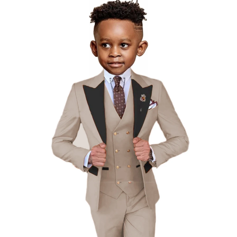 

Beige Boy's Suit Formal Set 3-Piece (Jacket+vest+pants) Peaked Lapel Kids Tuxedo 2-16 Year Old Wedding Prom Party