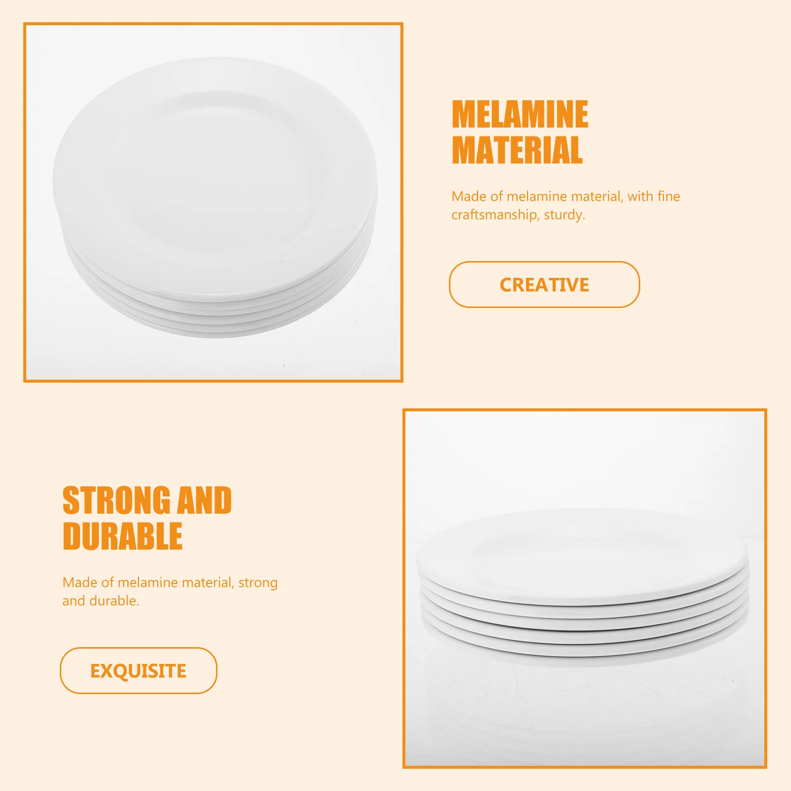 

6 pcs Round Dessert Plates Melamine Food Serving Tray Compact Lightweight For Home Restaurant Bar Snack Holder Cake Plate Fruit