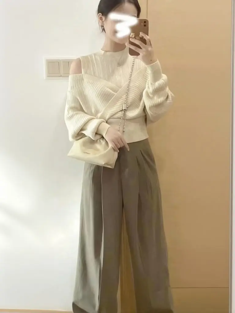 Off-shoulder Two-piece Ladies Sweater Women Designer Batwing Sleeve Knitwear Pullover Fashion Outerwear Autumn