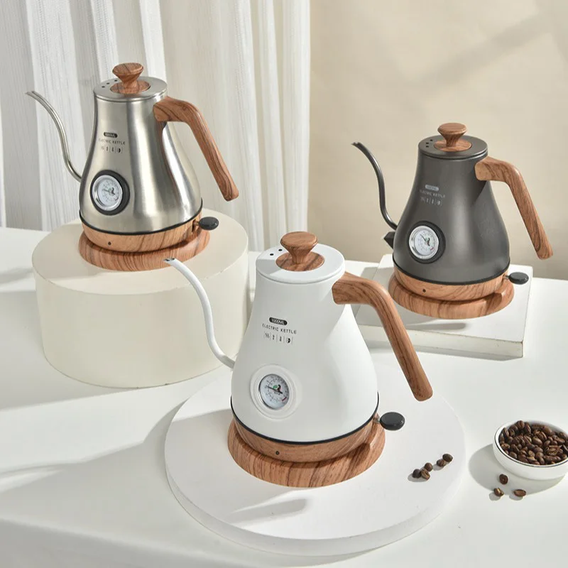 220V Electric Kettle Vintage Gooseneck Pour-Over Coffee Kettle 1.0L Stainless Steel Inner Pot with Thermometer