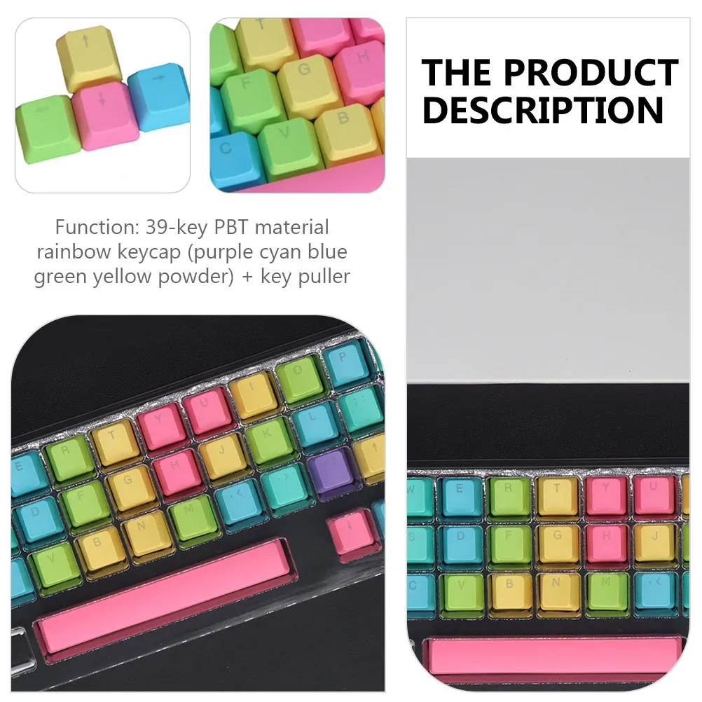 1Set Rainbow Keyboard Keycaps Pbt Material Durability Fade Resistant Smooth Typing Feel for Home Office Gaming DIY