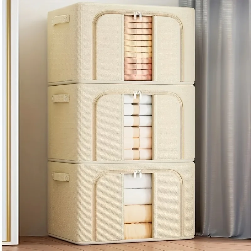 

Three Steel Frame Storage Containers, Cotton Quilt Folding And Sorting Boxes And Cabinets, for Home Storage Solutions, 17.44