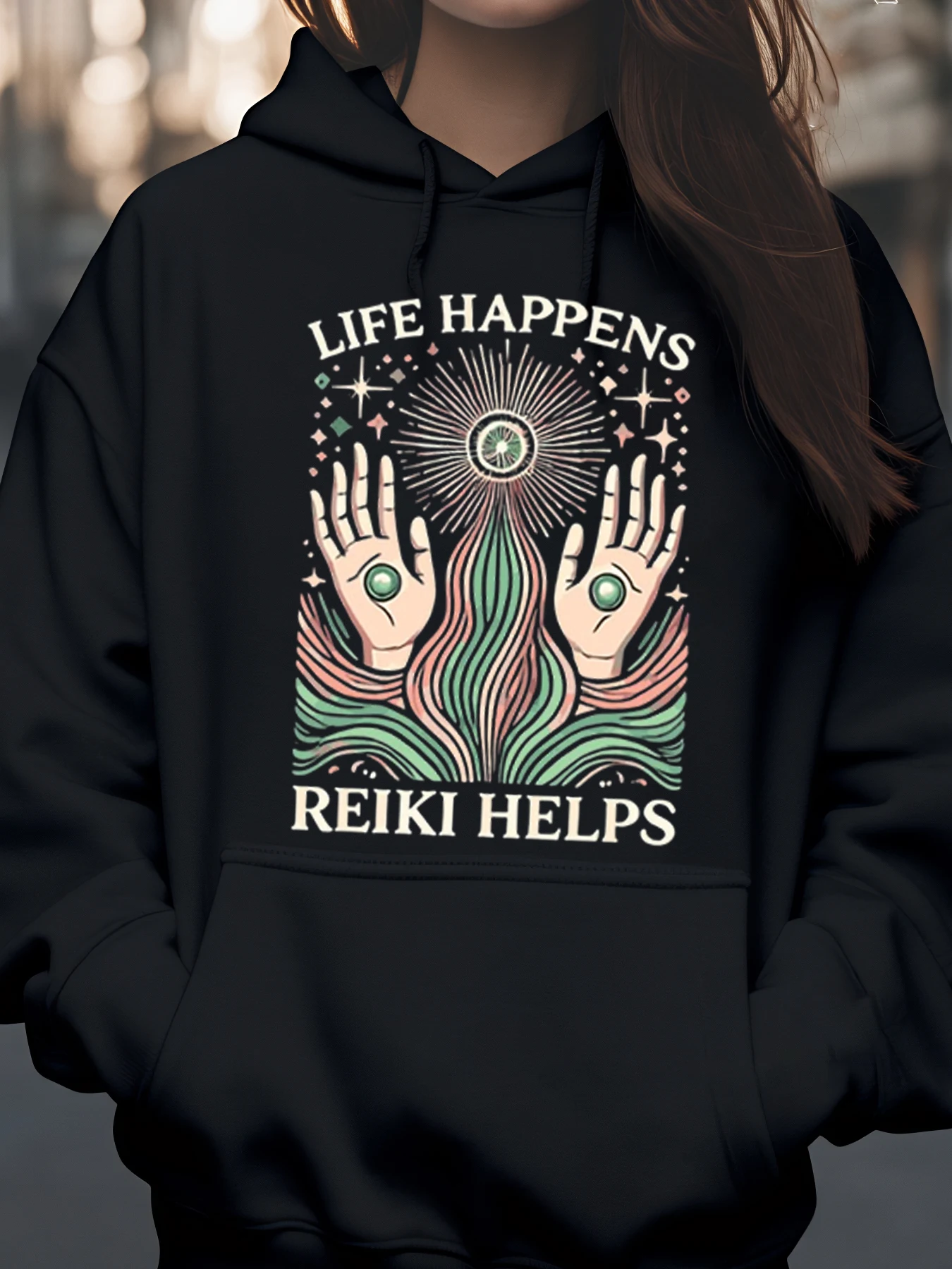 Life Happens Reiki يساعد على طباعة هوديي للنساء، هدية روحية للتأمل واليوجا، ملابس غير رسمية #1