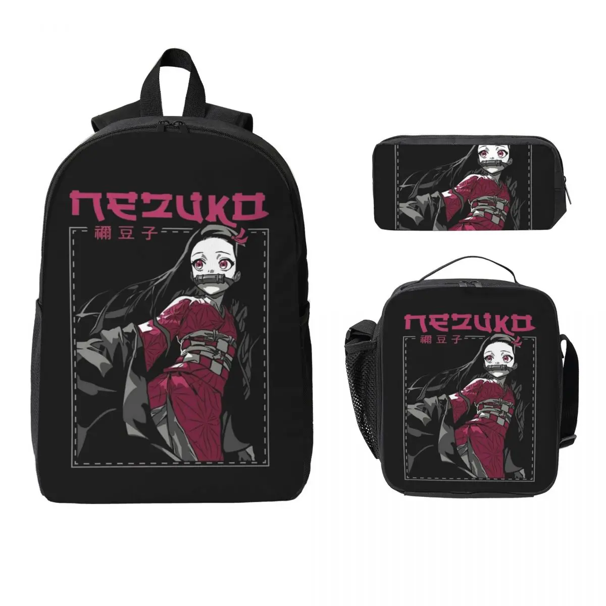 

Nezuko Kimono Demon Slayer Kimetsu No Yaiba Anime Backpack Boys Girls BookBag School Bag 3ps Insulated Lunch Bag Pencil Case