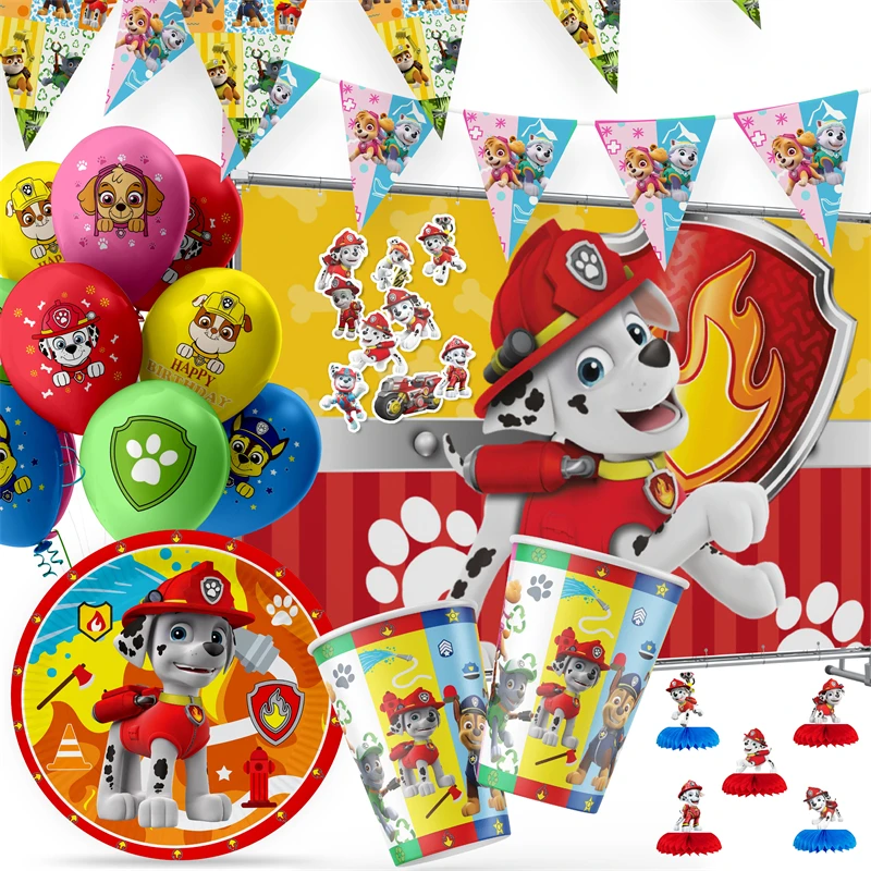 Vajilla desechable de la patrulla canina Marshall, platos de papel, vasos, servilletas, perros, pancarta de cumpleaños, decoración, juguete para