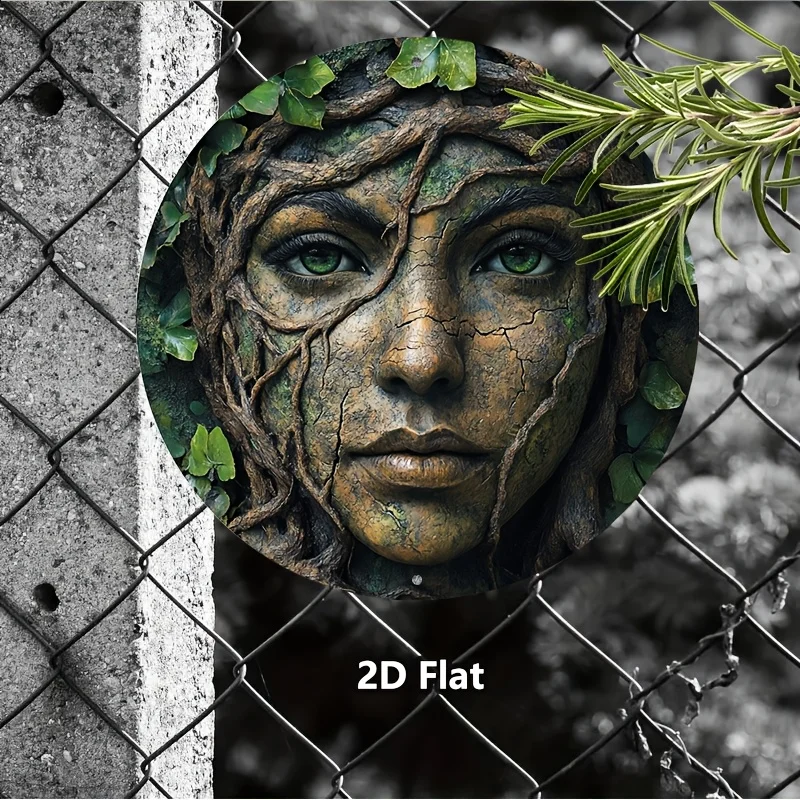 2D شقة، 2D شقة 1 قطعة، شجرة علامات معدنية عتيقة مع وجه امرأة الألومنيوم علامة معدنية دائرية إكليل علامات معدن القصدير تسجيل اللوحة