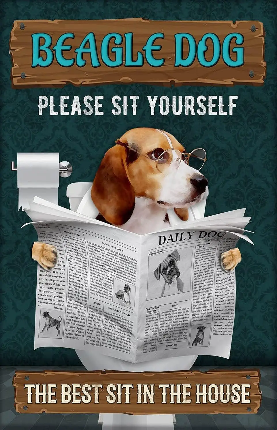 Retro Metal Tin Sign 8 X 12 Inches Beagle Dog Please Sit Yourself Toilet Scene Bathroom Look Reproduction Anniversary Birthday C