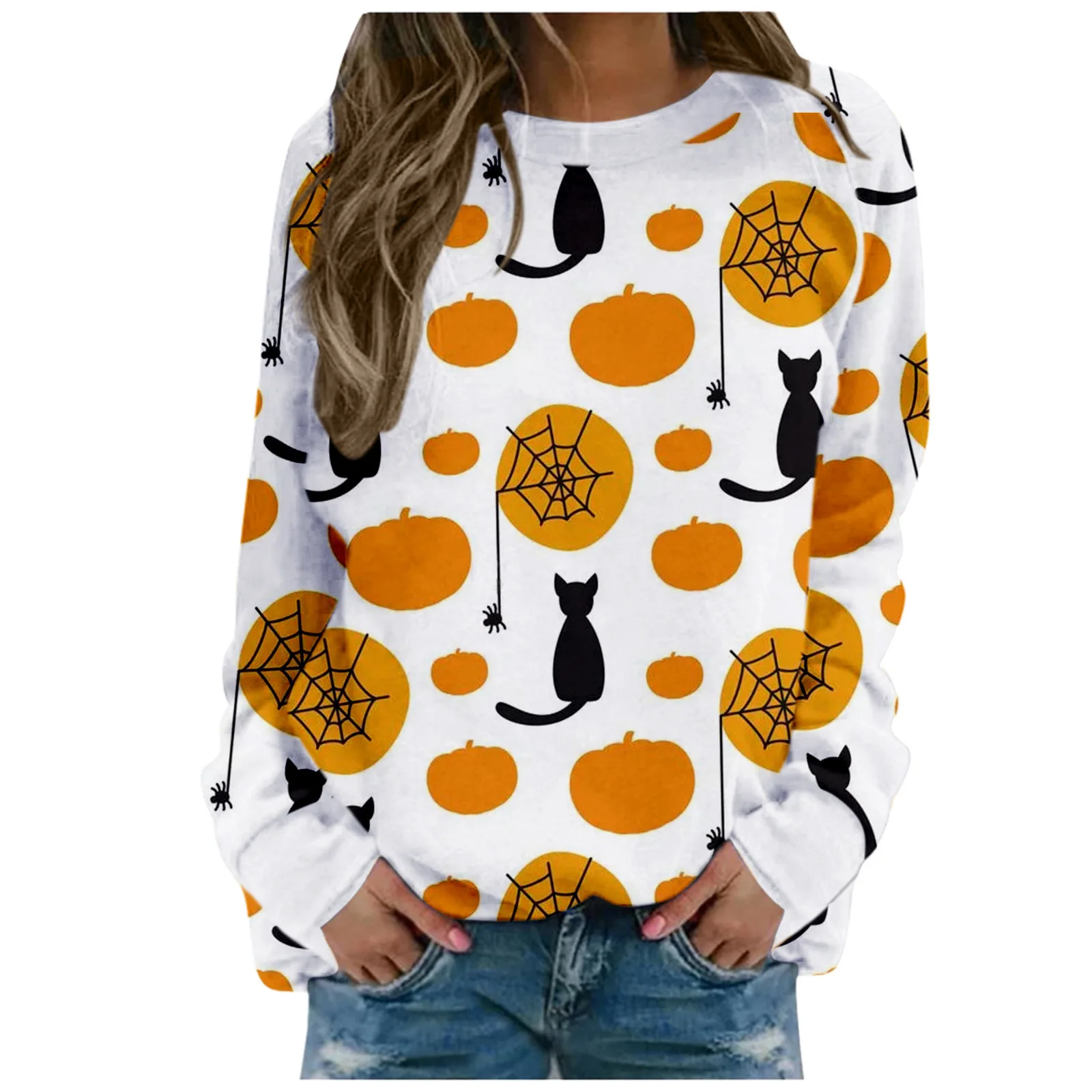 Halloween Sweatshirts Pumpkin 3D Print Hoodie Women Casual O-Neck Hoodies Streetwear Oversized Harajuku Pullover Woman Clothing