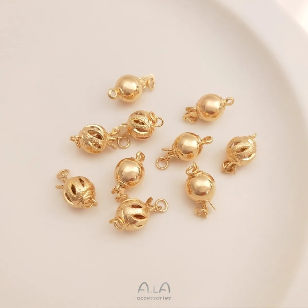 Brass 14K Gold Plated Hollow Lantern Ball Pearl Insert Clasp DIY Necklace Jewelry End Findings