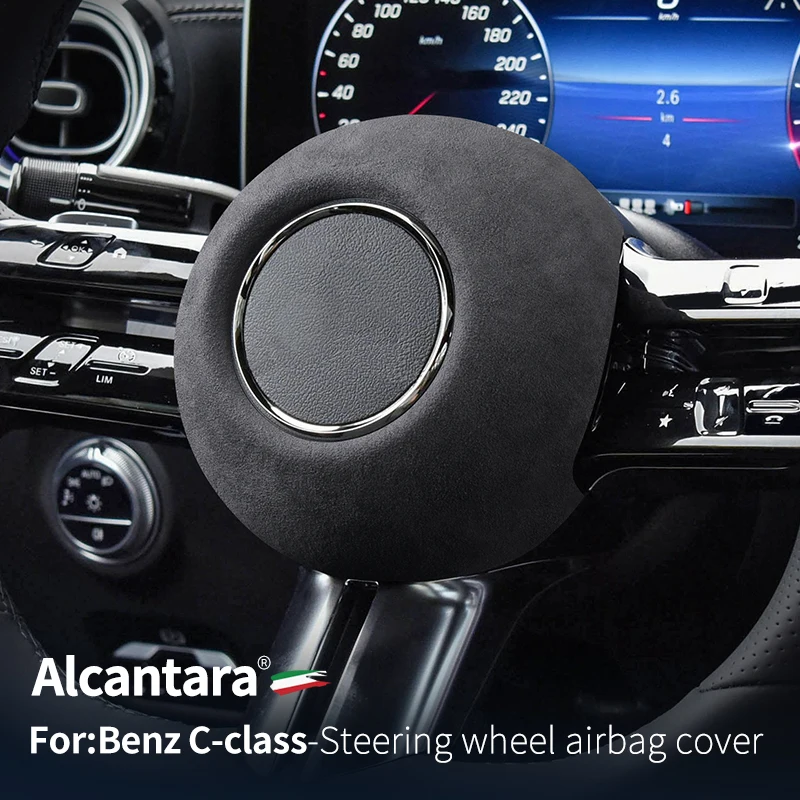 Car steering wheel horn cover Alcantara suede For Mercedes Benz new C-class W206 S206 X206 C260L C200L car sticker accessories