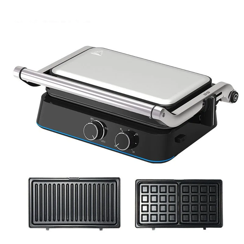 EU Standard 2-in-1 Breakfast Unit, Removable Electric Grill & Waffle Iron, Double Sided Cooking Plate