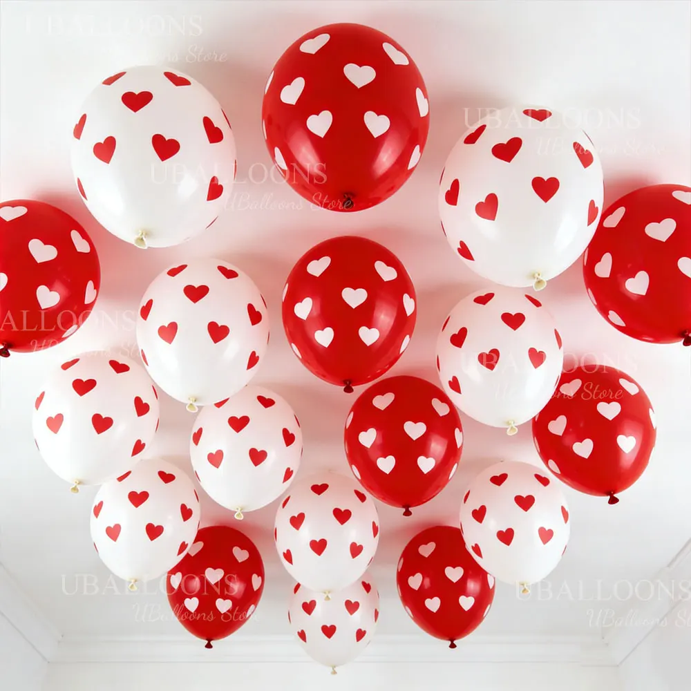 10/30/50 Stück weiß rote Herzmuster Luftballons Herz bedruckte Latexballons für Hochzeit Verlobung Geburtstag Valentinstag Dekor – Detail 3