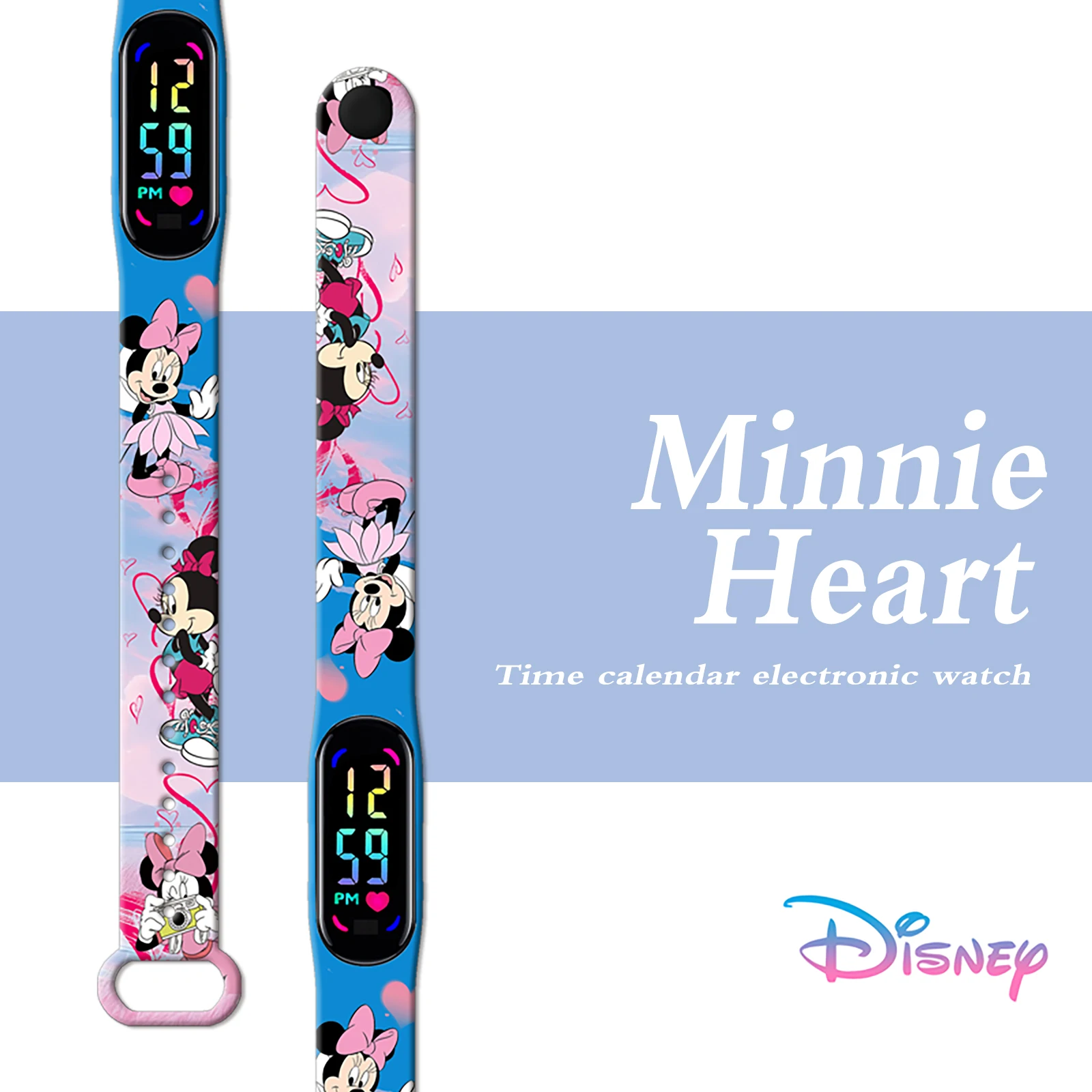 Tali Jam Kartun Disney Minnie Mouse untuk Xiaomi Mi Band 10/9/8, Gelang Pengganti Tali Silikon Cetak Lucu Hadiah untuk Wanita