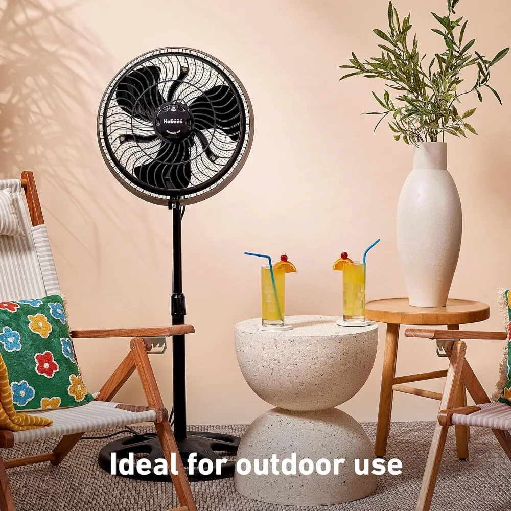 

16" Outdoor Misting Stand Fan, Hose Connection, 3 Speeds, 3 Micro-Mist Levels, 80° Oscillation, Adjustable Height, 25° Head Tilt