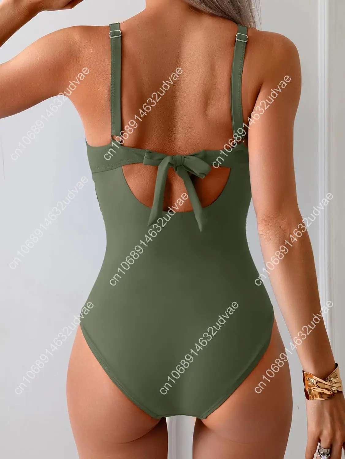 Eomenie Women's One Piece Swimsuits Tummy Control Ruched Push Up Bathing Suit Tie Back Slimming Swimwear
