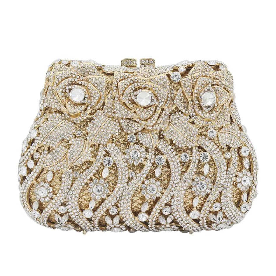 Colorful Women Flower Stone Clutch Dinner Party Evening Bags Wedding Bridal Crystal Minaudiere Floral Handbag Diamond Gift Purse